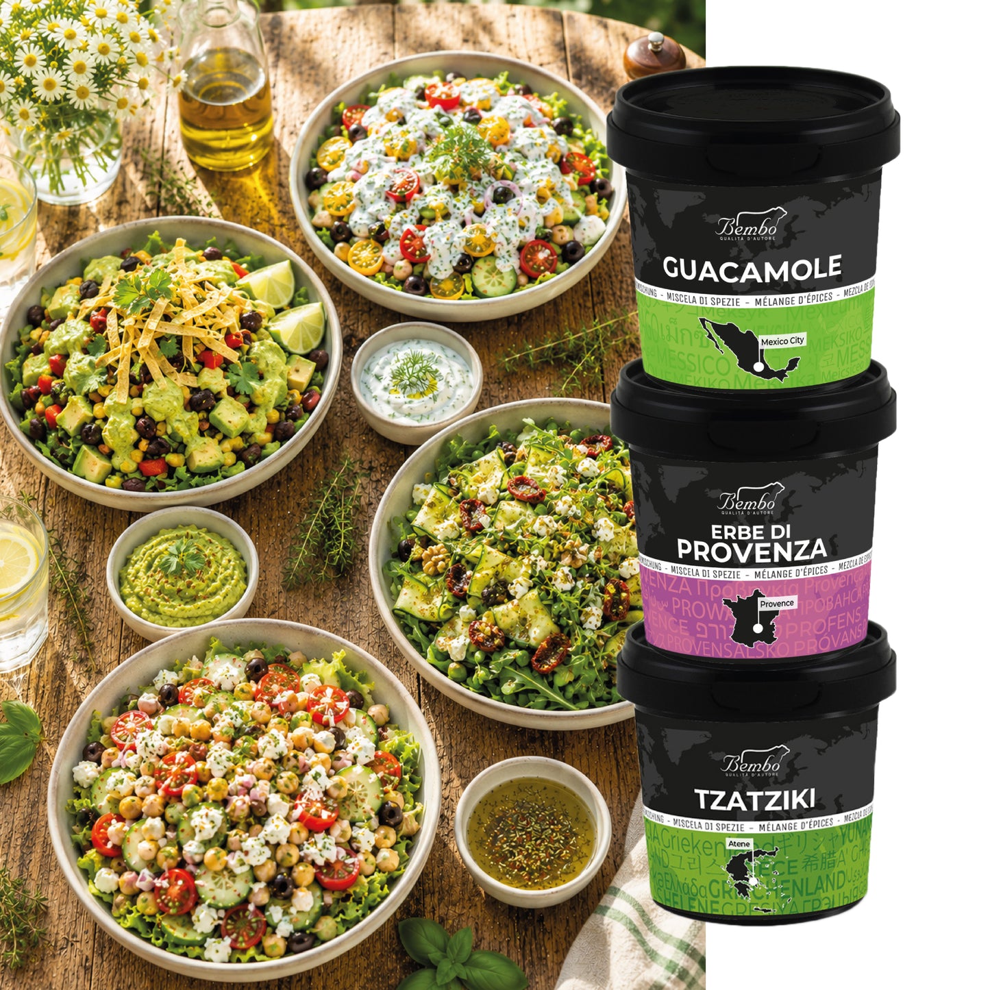 Tris di Spezie per Insalate | Guacamole, Tzatziki ed Erbe di Provenza