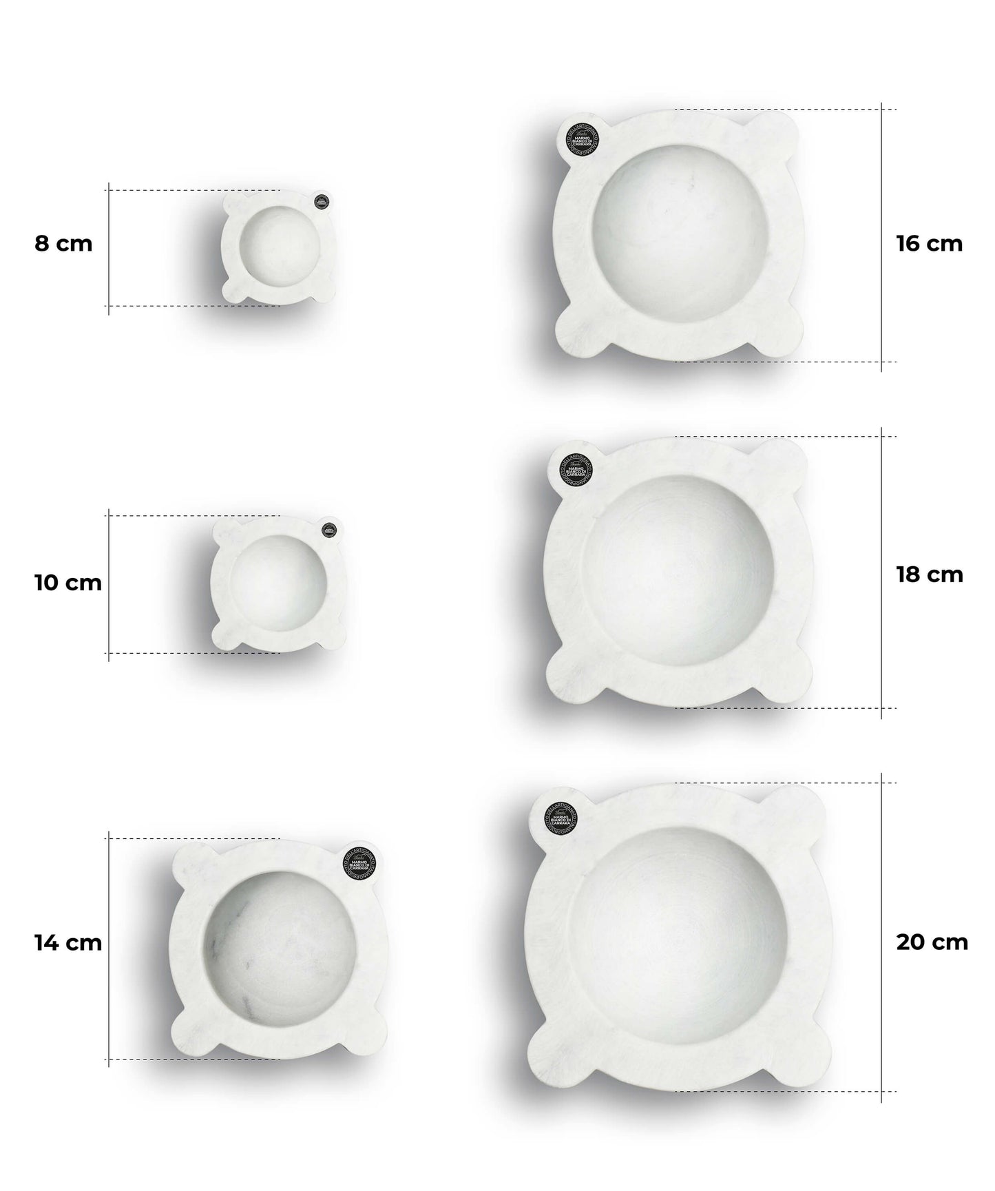 Mortaio in Marmo Bianco di Carrara - Modello Genovese - 10 cm