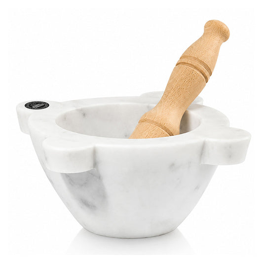 White Carrara Marble Mortar - Genoese Model - 20 cm