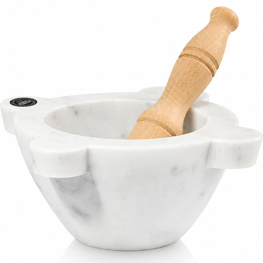 White Carrara Marble Mortar - Genoese Model - 20 cm