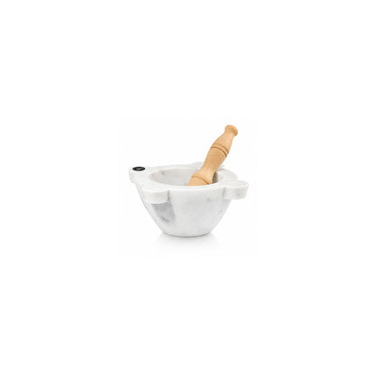 Mortero de Mármol Blanco de Carrara - 8 cm - Modelo Genovés - con Mano de Madera de Haya